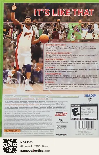 NBA 2K8 Xbox 360, NTSC box back