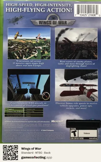 Wings of War Xbox, NTSC box back