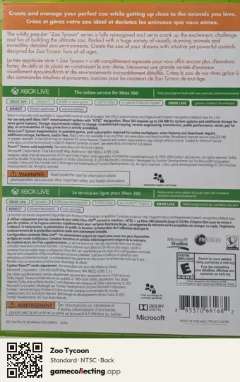 Zoo Tycoon Xbox 360, NTSC box back