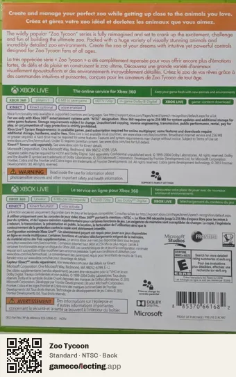 Zoo Tycoon Xbox 360, NTSC box back