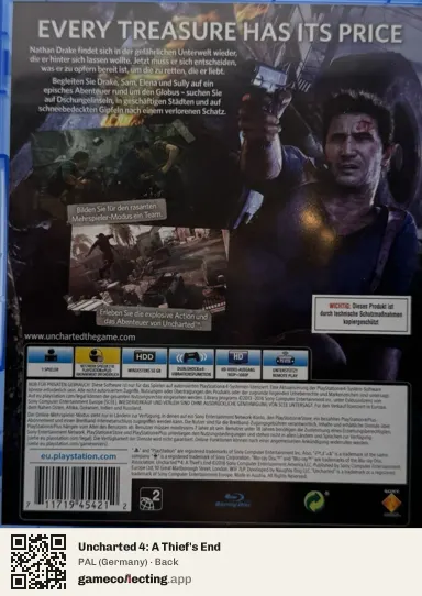 Uncharted 4: A Thief's End PlayStation 4, Germany box back