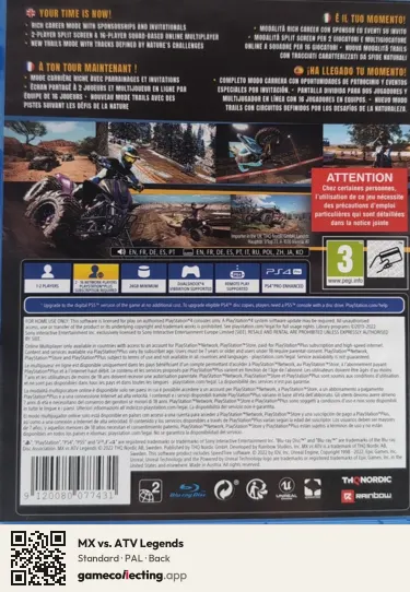 MX vs. ATV Legends PlayStation 4, PAL box back