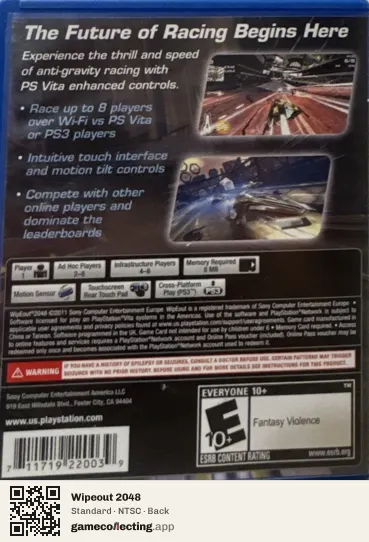 Wipeout 2048 PlayStation Vita, NTSC box back