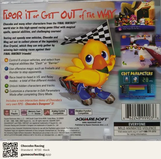 Chocobo Racing PlayStation, NTSC box back