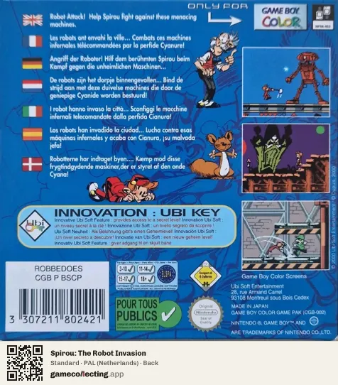 Spirou: The Robot Invasion Game Boy Color, Netherlands box back