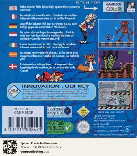 Spirou: The Robot Invasion Game Boy Color, Netherlands box back