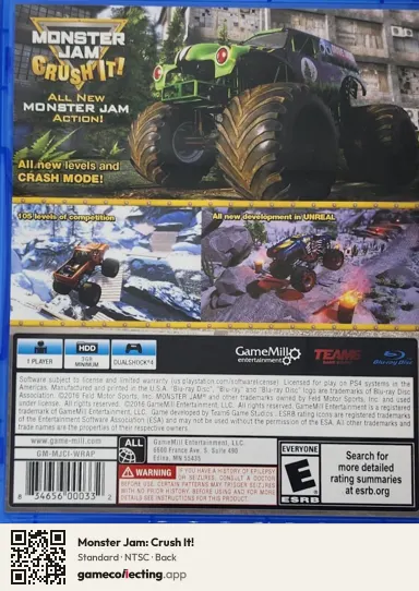 Monster Jam: Crush It! PlayStation 4, NTSC box back