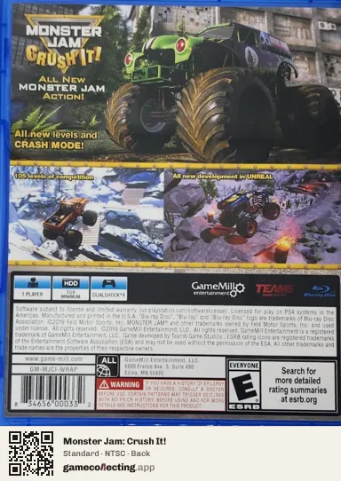Monster Jam: Crush It! PlayStation 4, NTSC box back