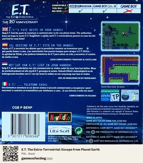 E.T. The Extra-Terrestrial: Escape from Planet Earth Game Boy Color, PAL box back