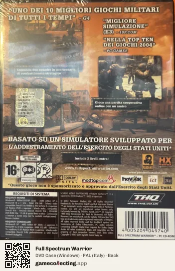 Full Spectrum Warrior Computer, Italy box back
