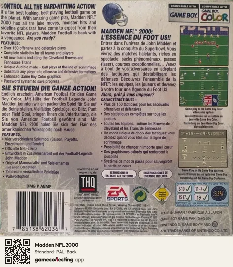 Madden NFL 2000 Game Boy Color, PAL box back