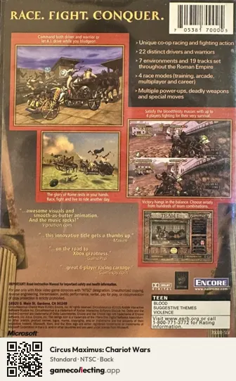 Circus Maximus: Chariot Wars Xbox, NTSC box back