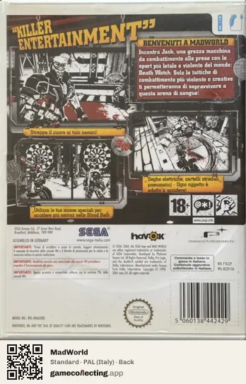 MadWorld Nintendo Wii, Italy box back
