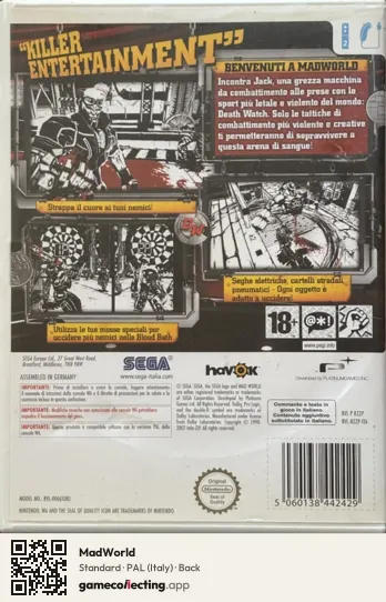 MadWorld Nintendo Wii, Italy box back