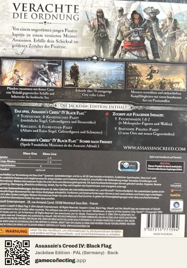 Assassin's Creed IV: Black Flag Xbox One, Germany box back