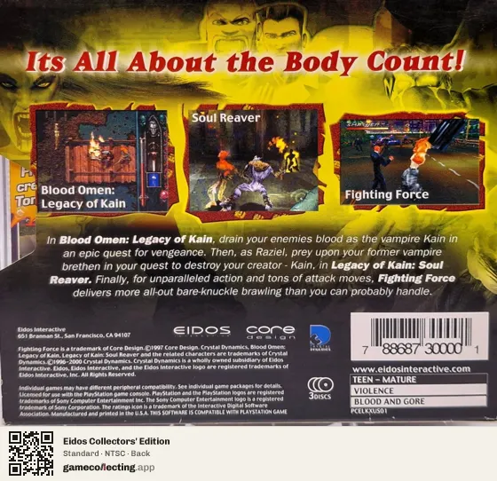 Eidos Collectors' Edition PlayStation, NTSC box back