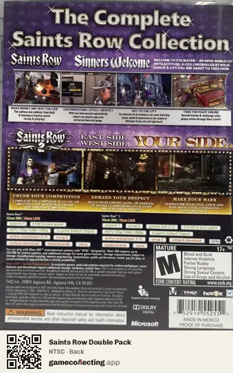 Saints Row Double Pack Xbox 360, NTSC box back