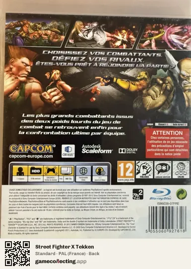 Street Fighter X Tekken PlayStation 3, France box back