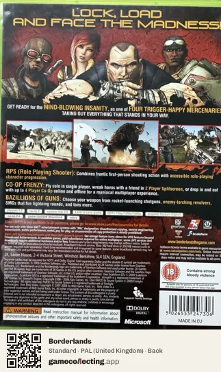 Borderlands Xbox 360, United Kingdom box back