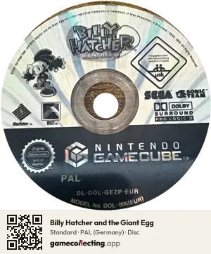 Billy Hatcher and the Giant Egg Nintendo GameCube, PAL disc