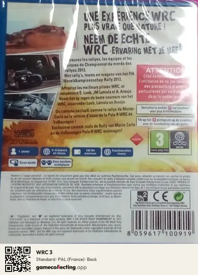 WRC 3 PlayStation Vita, France box back