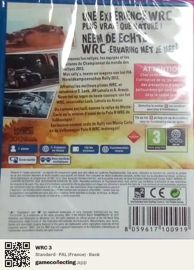 WRC 3 PlayStation Vita, France box back