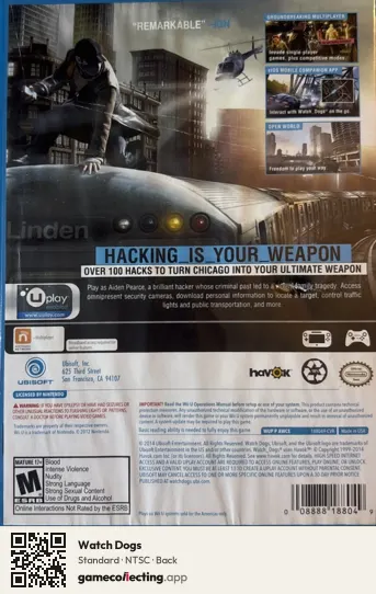Watch Dogs Nintendo Wii U, NTSC box back