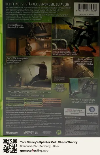 Tom Clancy's Splinter Cell: Chaos Theory Xbox, Germany box back