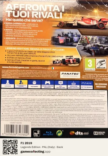 F1 2019 PlayStation 4, Italy box back