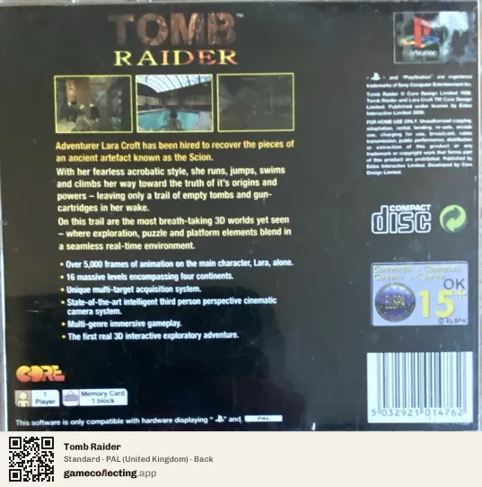 Tomb Raider PlayStation, United Kingdom box back