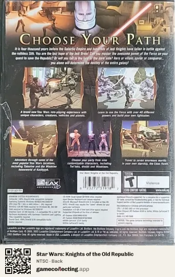 Star Wars: Knights of the Old Republic Computer, NTSC box back