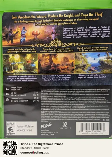 Trine 4: The Nightmare Prince Xbox One, NTSC box back
