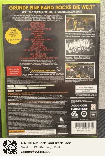 AC/DC Live: Rock Band Track Pack Xbox 360, Germany box back