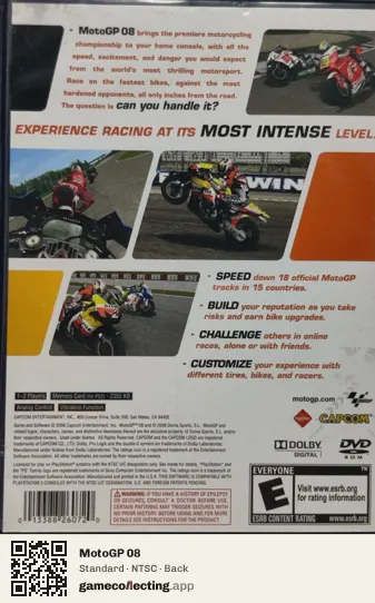 MotoGP 08 PlayStation 2, NTSC box back