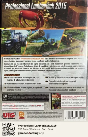Professional Lumberjack 2015 Computer, PAL box back