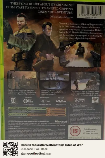 Return to Castle Wolfenstein: Tides of War Xbox, PAL box back