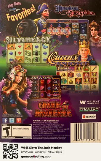 WMS Slots: The Jade Monkey Computer, NTSC box back