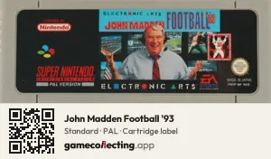John Madden Football '93 Super Nintendo Entertainment System, PAL cartridge label
