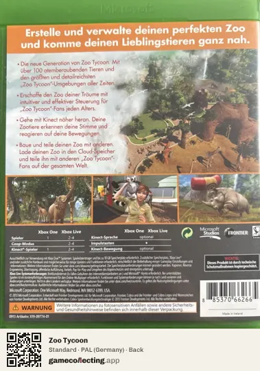 Zoo Tycoon Xbox One, Germany box back