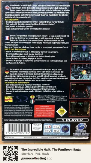 The Incredible Hulk: The Pantheon Saga Sega Saturn, PAL box back