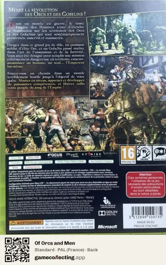 Of Orcs and Men Xbox 360, France box back
