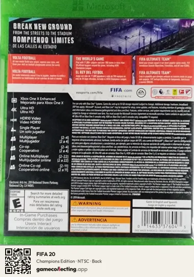 FIFA 20 Xbox One, NTSC box back