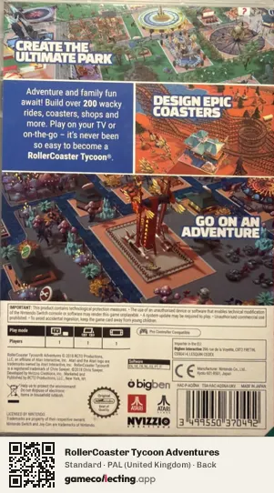 RollerCoaster Tycoon Adventures Nintendo Switch, United Kingdom box back