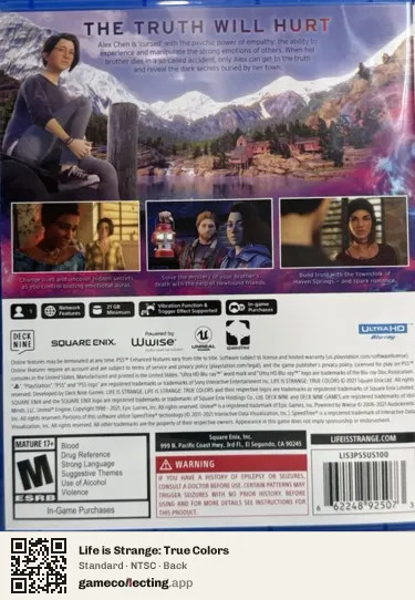 Life is Strange: True Colors PlayStation 5, NTSC box back