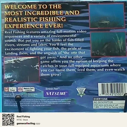 Reel Fishing PlayStation, NTSC box back