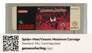 Spider-Man/Venom: Maximum Carnage Super Nintendo Entertainment System, PAL cartridge label