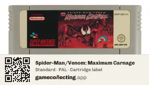 Spider-Man/Venom: Maximum Carnage Super Nintendo Entertainment System, PAL cartridge label