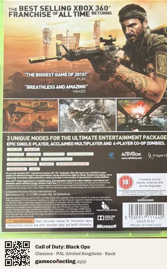 Call of Duty: Black Ops Xbox 360, United Kingdom box back