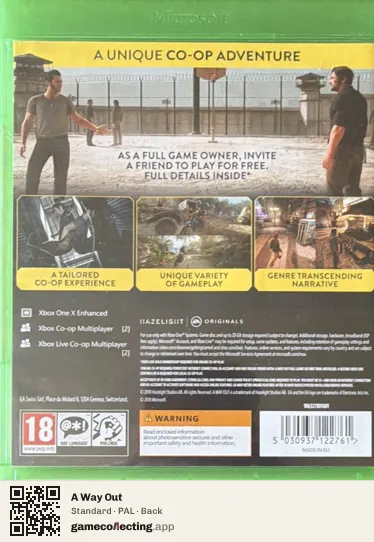A Way Out Xbox One, PAL box back
