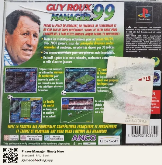 Player Manager Ninety Nine PlayStation, PAL box back